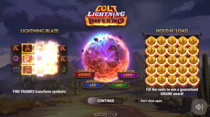 Colt Lightning Inferno pagrindinis ekranas